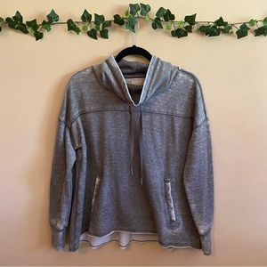 Altar’d State Grey Cropped Raw Hem Cowl Neck Sweatshirt